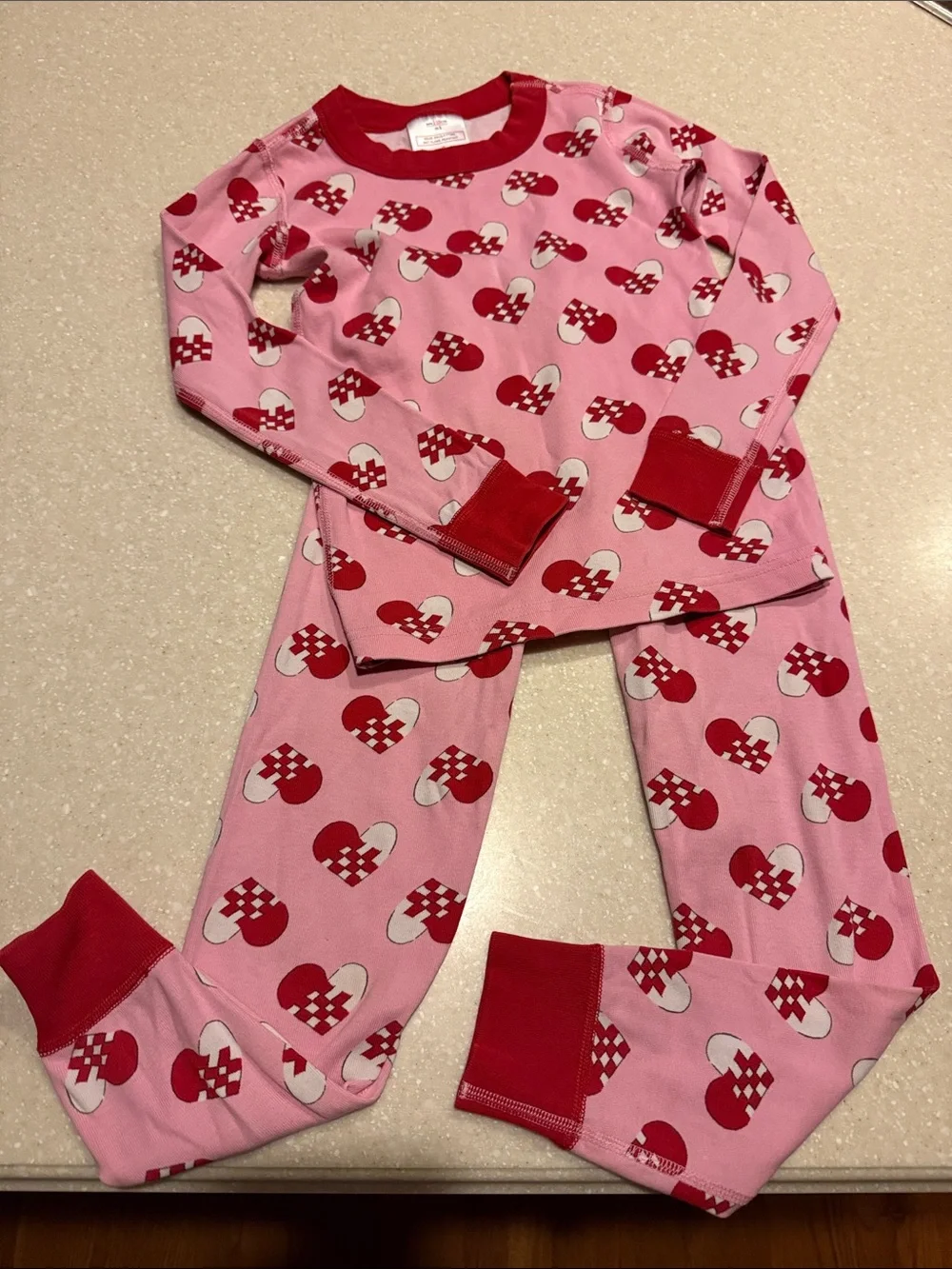 Hanna Andersson Heart Print Pajama Set 100% Organic Cotton Pink Red US 5